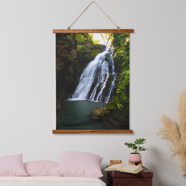 Stunning waterfall with sunlight glow hanging tapestry (Bedroom)