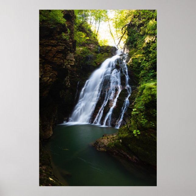 Stunning waterfall with sunlight glow poster (Front)