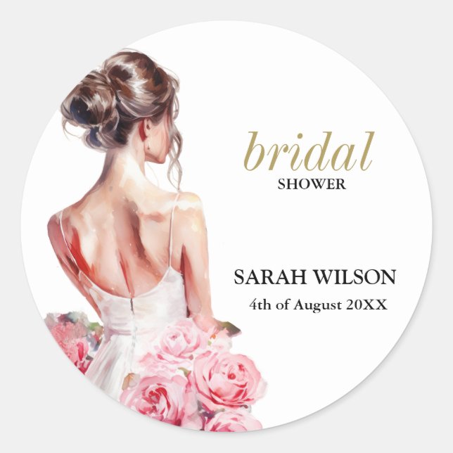 Stunning Wedding Gown Bridal Shower on a Budget Classic Round Sticker (Front)