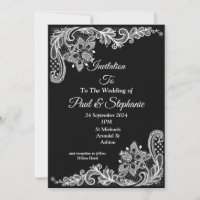 Stunning Wedding Invitation, black and white lacey