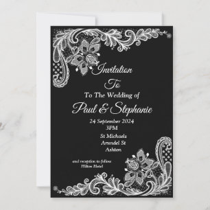 Stunning Wedding Invitation, black and white lacey Invitation