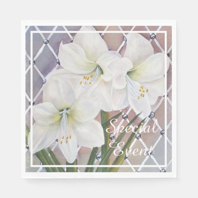 Stunning White Amaryllis Flowers Napkin (Front)