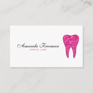Stunning White and Pink Glitter Dental Care Business Card