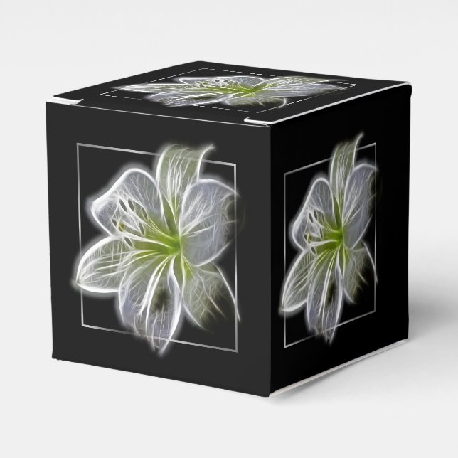 Stunning White Lily Fractal Art Black Favor Box (Front Side)