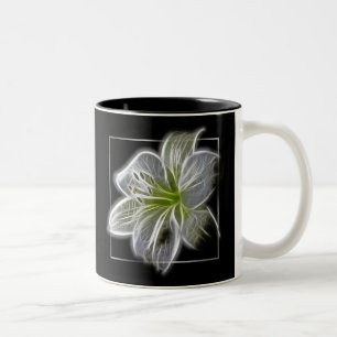 Stunning White Lily Fractal Art Black Two-Tone Coffee Mug