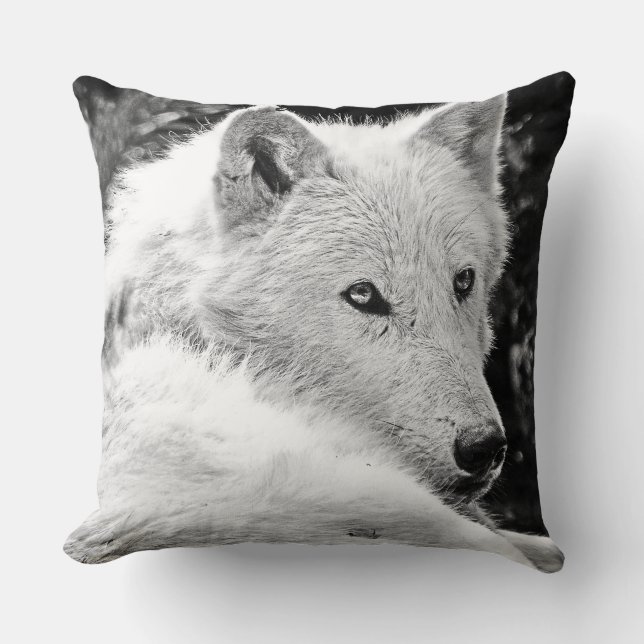 Stunning White Wolf Throw Pillow (Front)