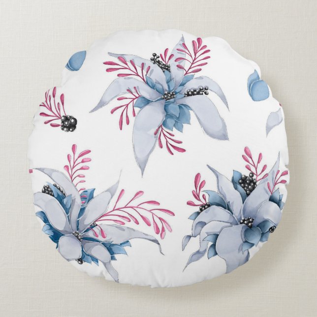 Stunning Winter Flower Round Pillow (Front)