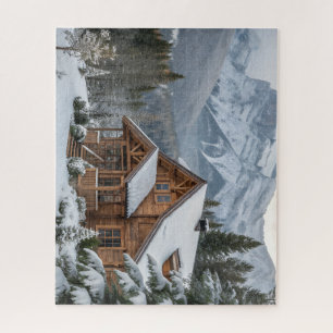 Stunning Winter Log Cabin in the Mountains Jigsaw Puzzle