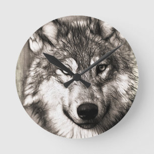 Stunning wolf face photo print accessories therian round clock