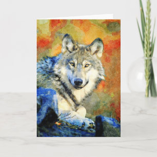 Stunning Wolf Wildlife Watercolor Wolves Painting Card
