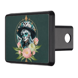 Stunning woman  with a stunning sugar skull makeup trailer hitch cover