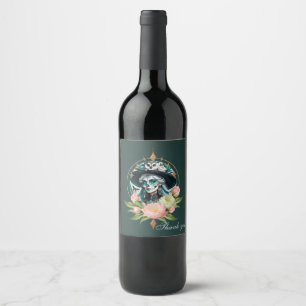 Stunning woman with a stunning sugar skull makeup wine label