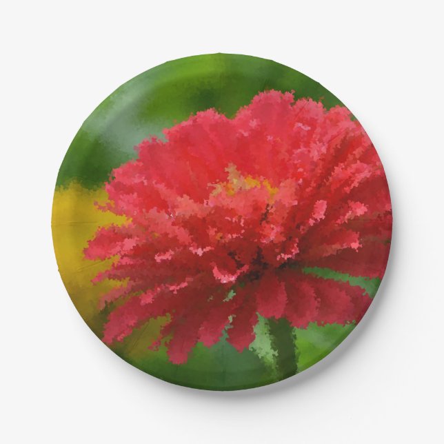 Stunning Zinnia Paper Plate (Front)