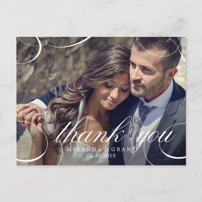Stunningly Scripted Wedding Photo Thank You Card (Front)
