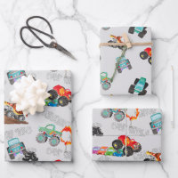 Stunt Cars Monster Truck Birthday Watercolor Grey
