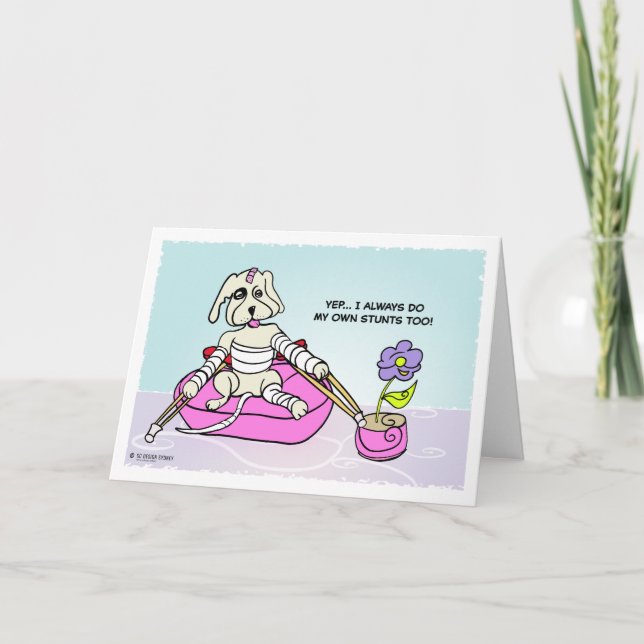 Stunt Dog Cartoon Personalized Get Well Card (Front)