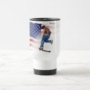 Stunt Scooter Rider and US Flag   Travel Mug