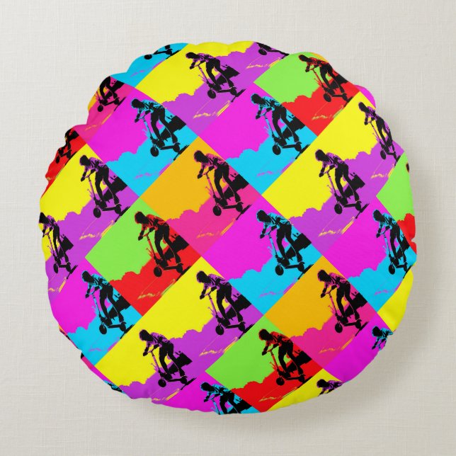 Stunt Scooter Trickster - Scooter Boy Round Pillow (Front)