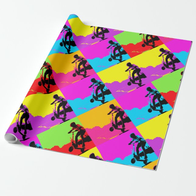 Stunt Scooter Trickster - Scooter Boy Wrapping Paper (Unrolled)
