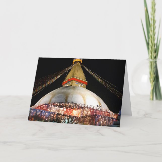 Stupa Boudhanath, Katmandou la nuit - Carte Népal (Devant)