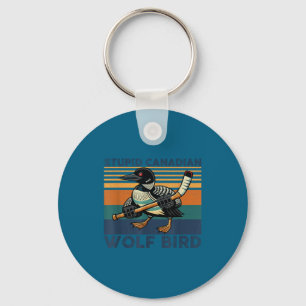 Stupid canadian wolf bird funny hookey loon meme keychain