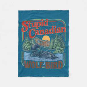 Stupid canadian wolf bird heated hockey meme fleece blanket