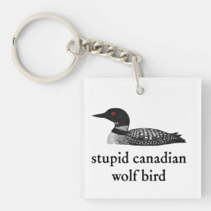 Stupid Canadian Wolf Bird Hockey Romance for Hocke Keychain