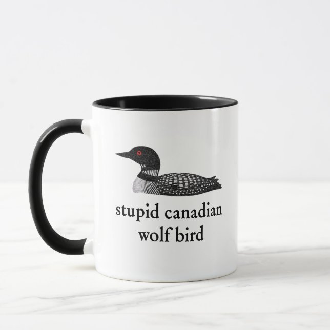 Stupid Canadian Wolf Bird Hockey Romance for Hocke Mug (Left)