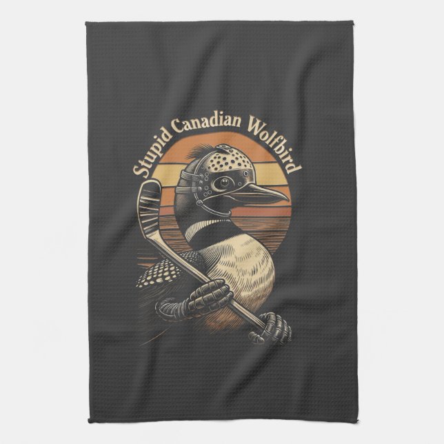 Stupid Canadian Wolf Bird Kitchen Towel (Vertical)