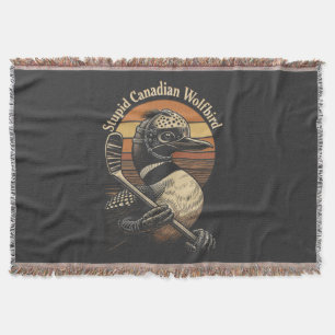 Stupid Canadian Wolf Bird Throw Blanket