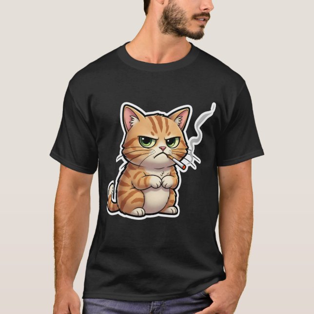 Stupid Cool Funny Cat Meme Smoking Cat cigarette T-Shirt (Front)