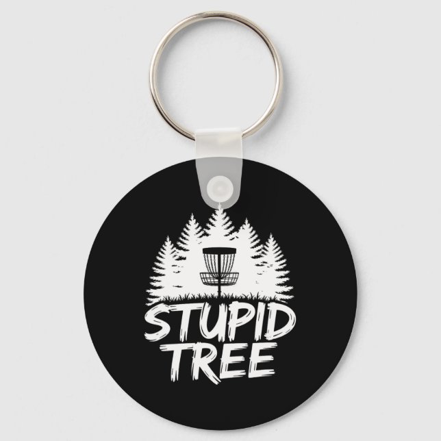 Stupid Tree Frisbee Player Funny Disc Golf  Keychain (Front)
