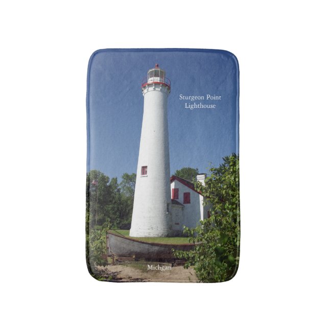 Sturgeon Point Lighthouse & Boat tall bathmat (Front Vertical)