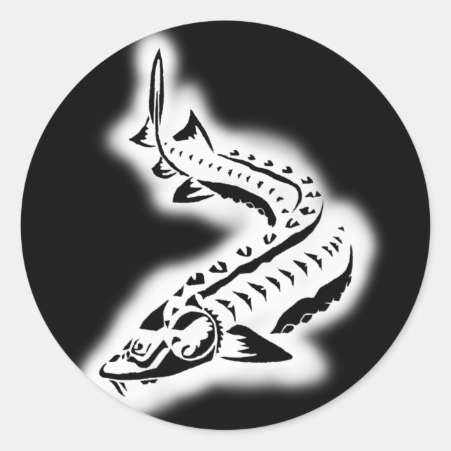 Sturgeon Tribal Glow Classic Round Sticker (Front)
