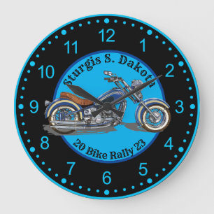 Sturgis BIke Rally 2023 Blue Motorcycle Large Clock