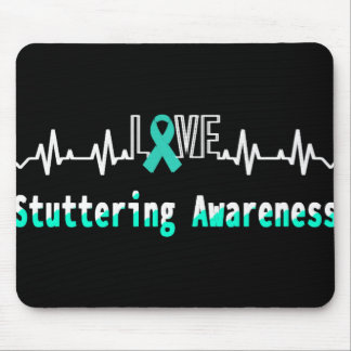 Stuttering Awareness Love Heartbeat Support Teal R Mouse Pad