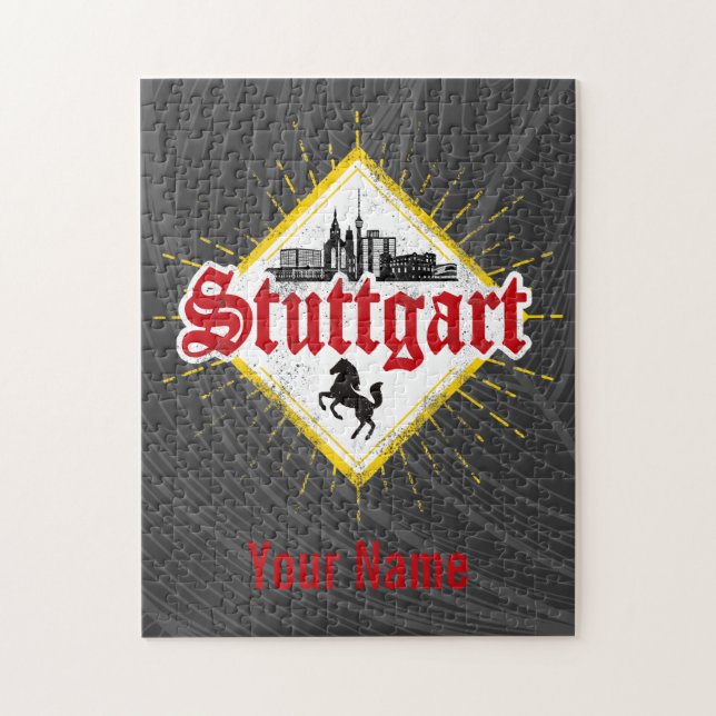 Stuttgart City Germany Retro Skyline Vintage Jigsaw Puzzle (Vertical)
