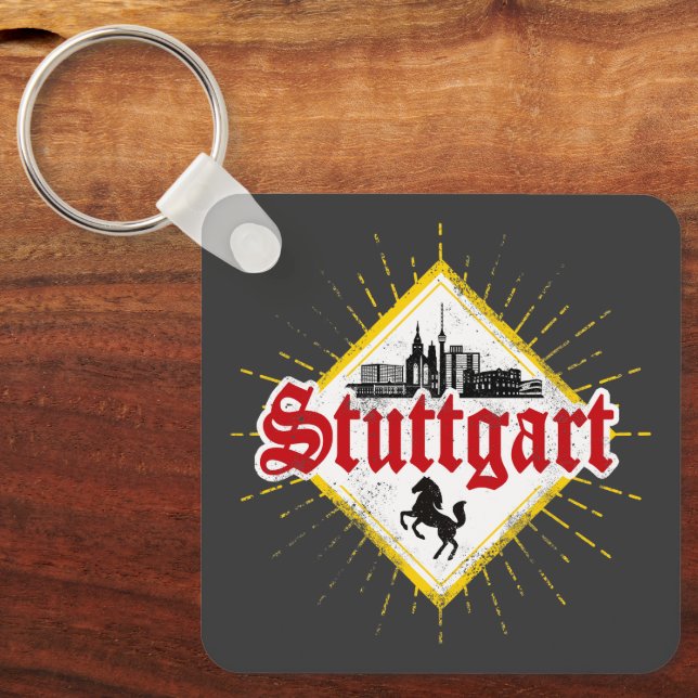 Stuttgart City Germany Retro Skyline Vintage Keychain (Front)