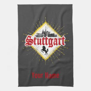 Stuttgart City Germany Retro Skyline Vintage Kitchen Towel