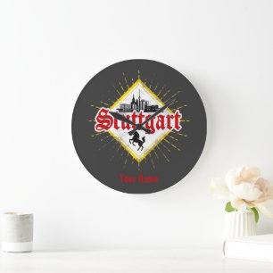 Stuttgart City Germany Retro Skyline Vintage Large Clock