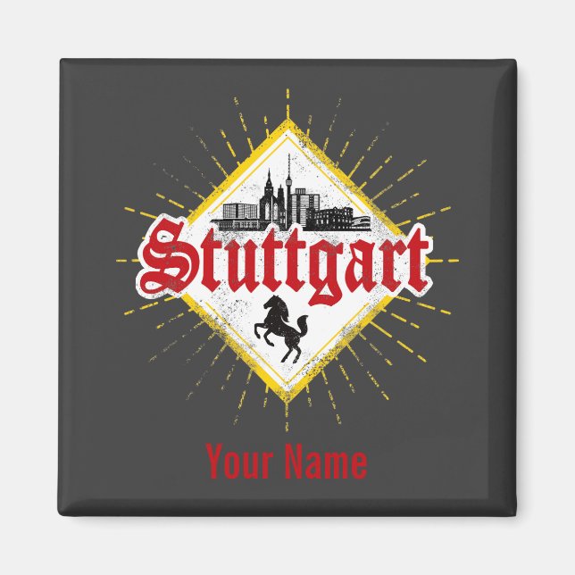 Stuttgart City Germany Retro Skyline Vintage Magnet (Front)