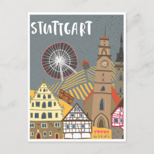 Stuttgart City Germany Retro Skyline Vintage  Postcard