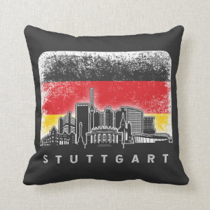 Stuttgart Germany Skyline Vintage German Flag Throw Pillow