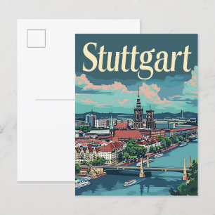 Stuttgart Germany Vintage Travel Illustration Postcard