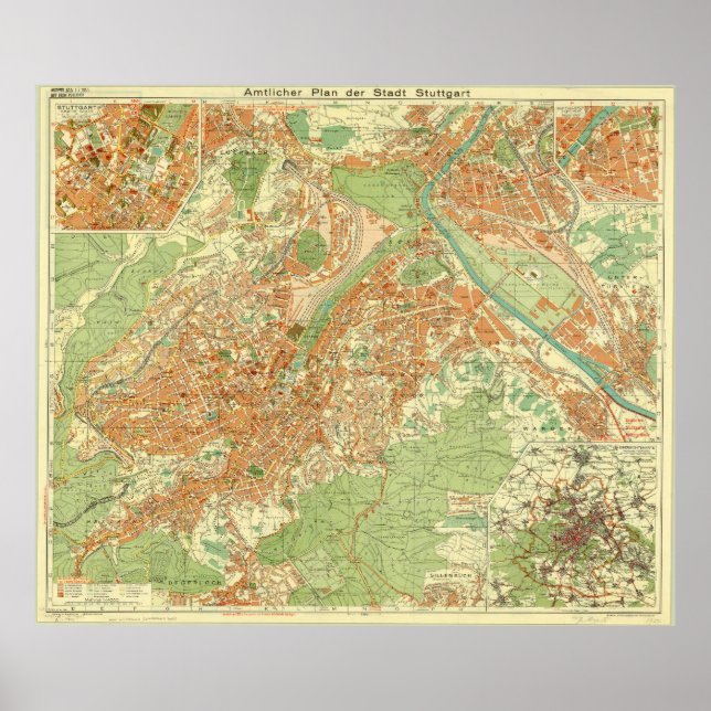 Stuttgart Map, Stuttgart Germany, Germany Map 1954 Poster (Front)