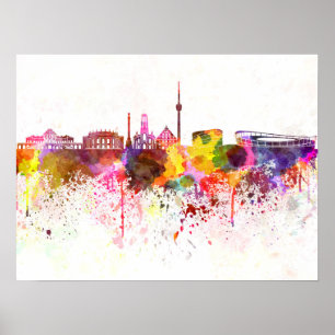 Stuttgart skyline in watercolor background poster