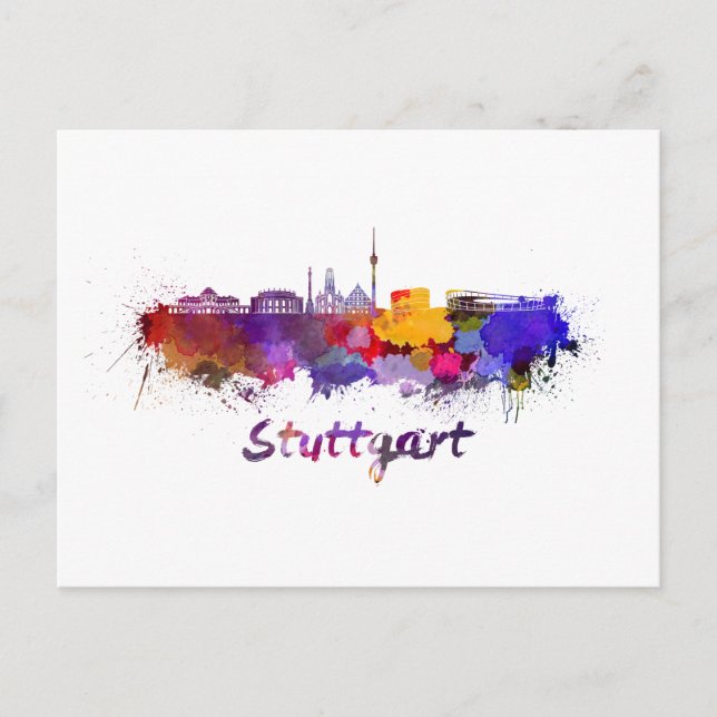 Stuttgart skyline in watercolor postcard (Front)