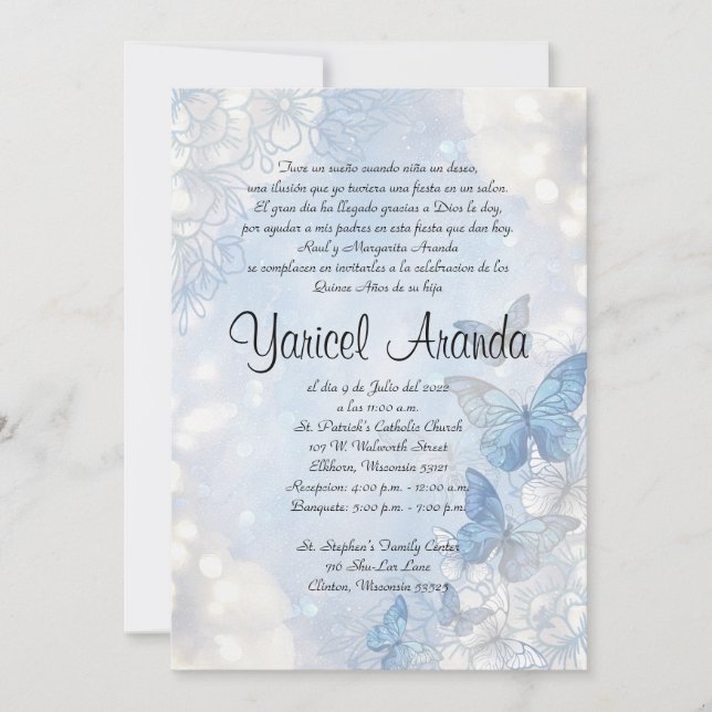Style 18 Sky Blue Butterflies Invitation (Front)