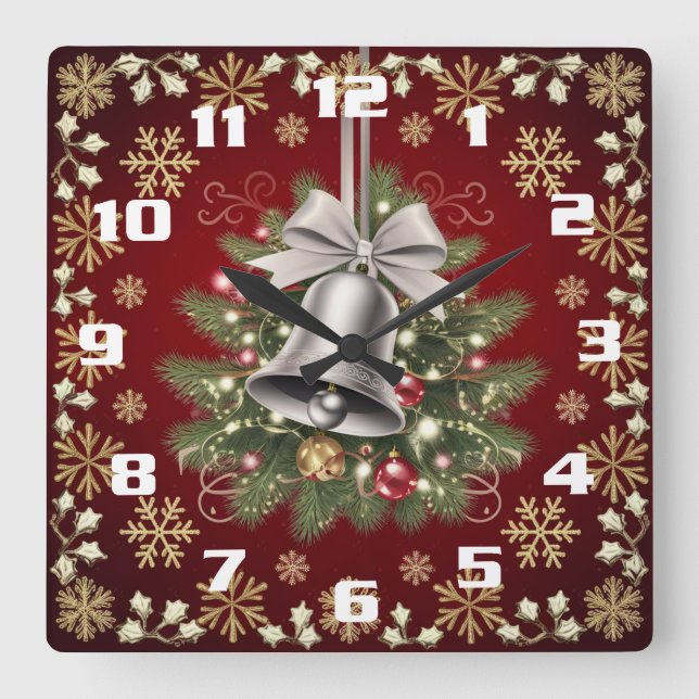 Style and elegant ornate and beautiful Christmas Square Wall Clock (Front)