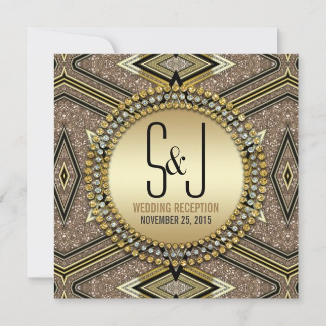 Style Art Déco Noir Noir Mariage Invitation de réc (Devant)